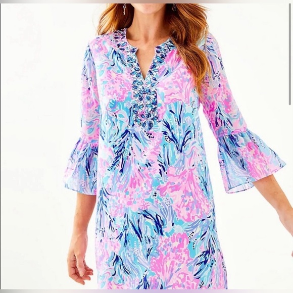 NWT Lilly Pulitzer Elenora Silk Dress Periwinkle Purple Fan Sea Pants 💥RARE 💥 - Picture 5 of 8